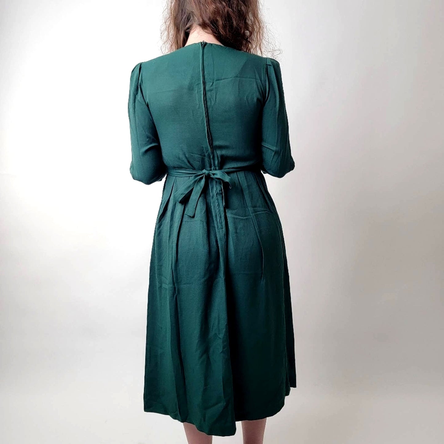Vintage German Cottagecore Embroidered Emerald Plaid Dress
