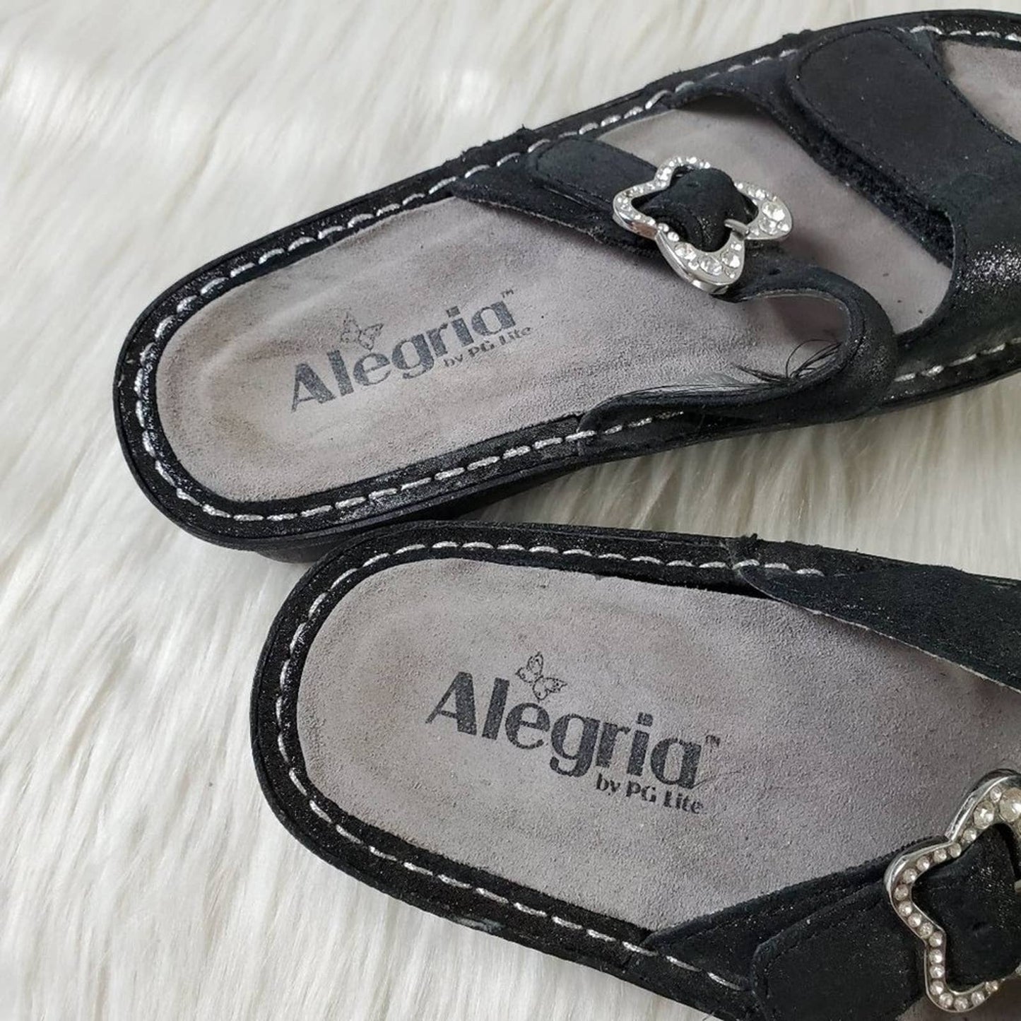 Alegria Mariposa Black Sparkle Rhinestone Butterfly Platform Sandals
