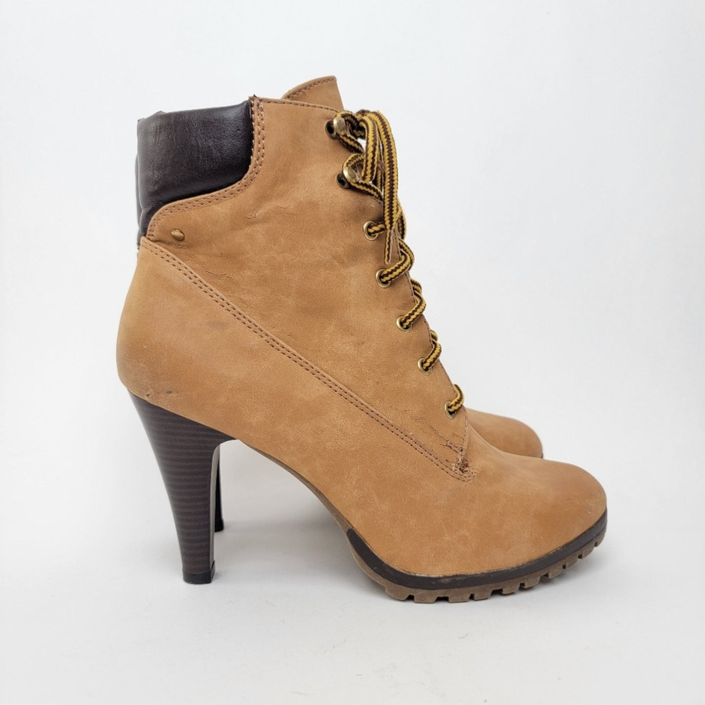 Nubuck Leather Lace-Up Stiletto Heel Chukka Booties - 9.5