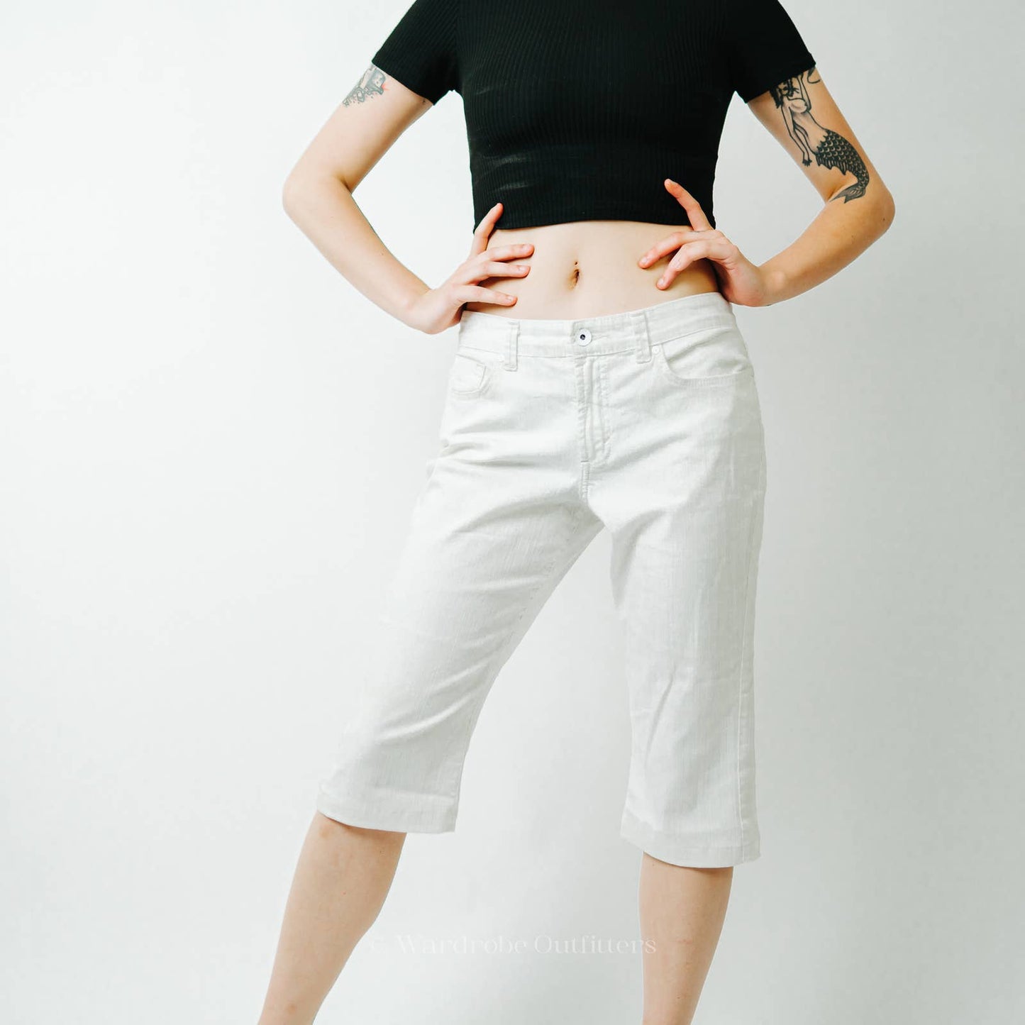 Nine West Bleecker White Capri Cargo Denim Short Pants
