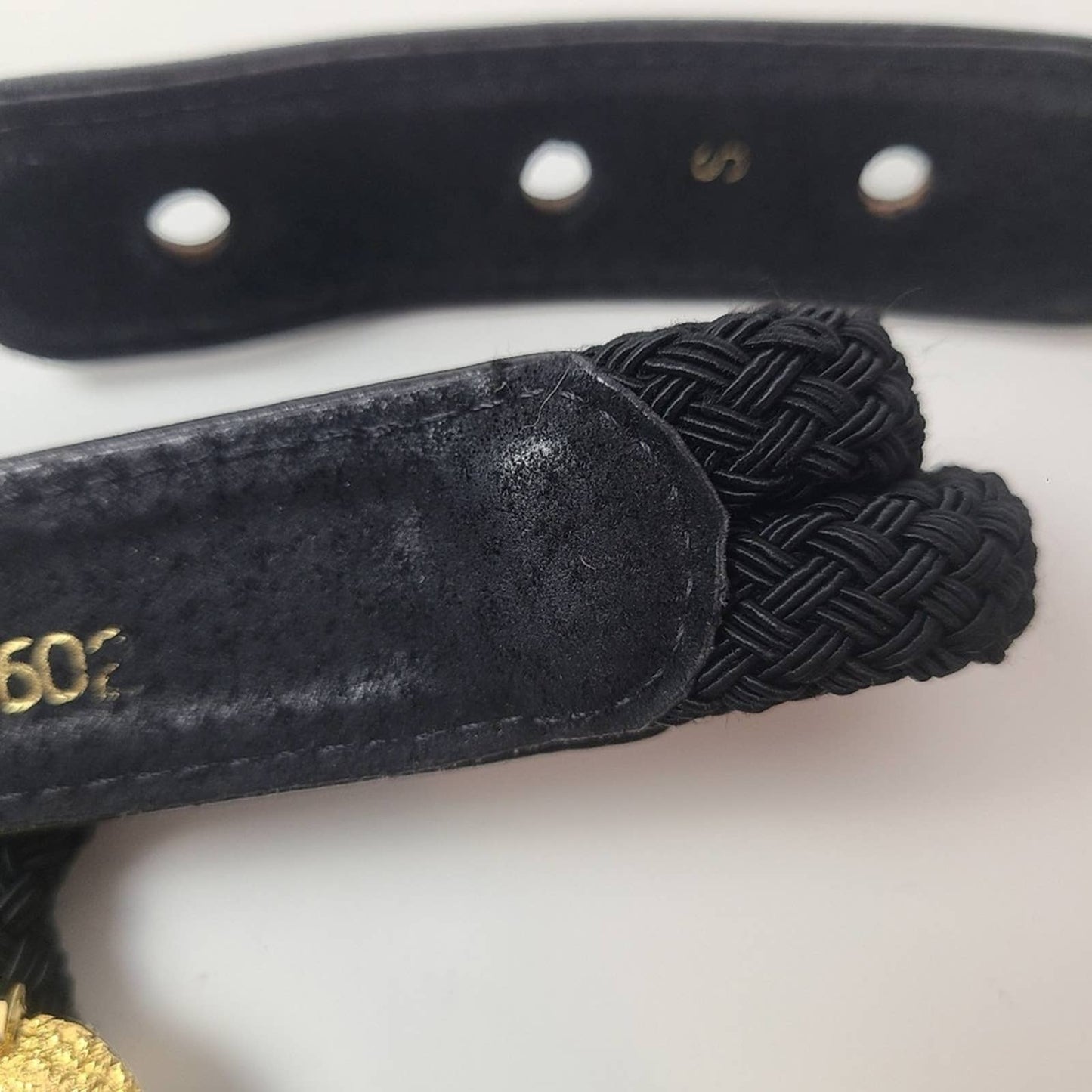 Vintage 70s Carlisle Black Braided Belt with Gold Medallion - S