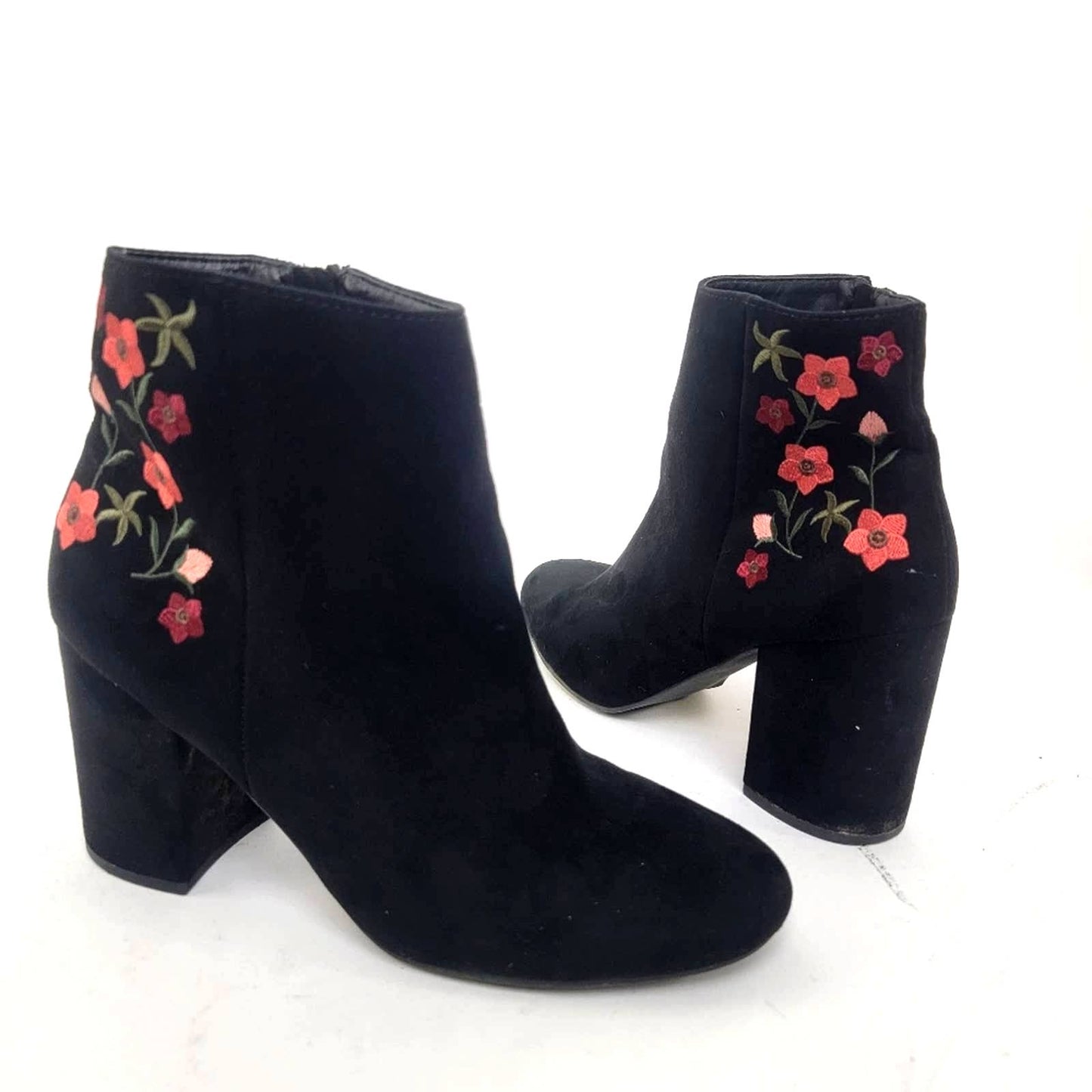 Floral Suede Chunky Block Heel Shootie Booties - 9