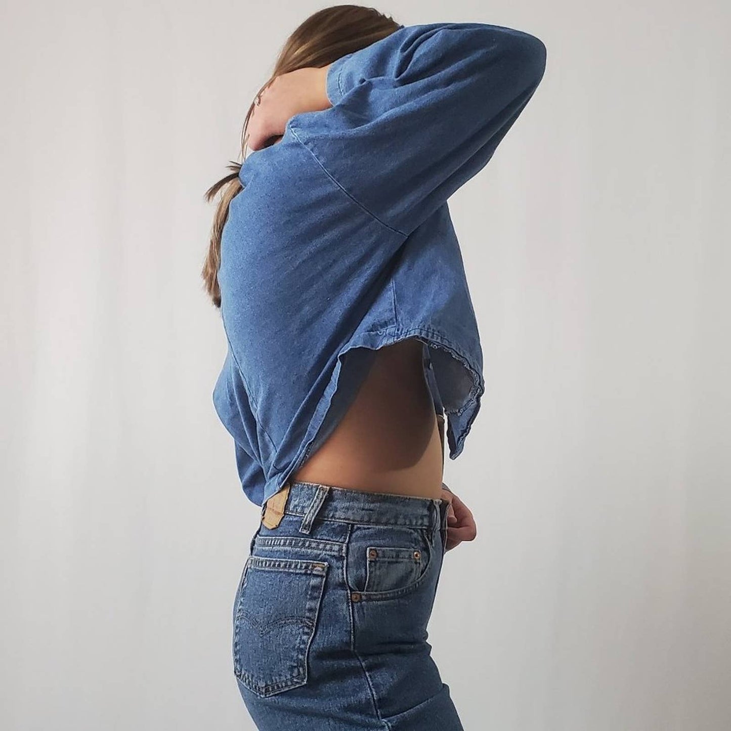 Vintage 90s Floral Western Cropped Denim Shacket Shirt
