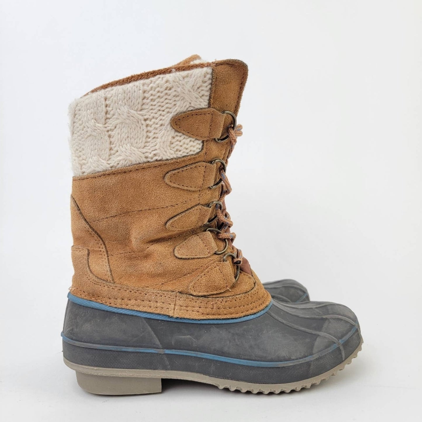 Khombu Cozy Crochet Knit Tall Duck Boots - 6.5