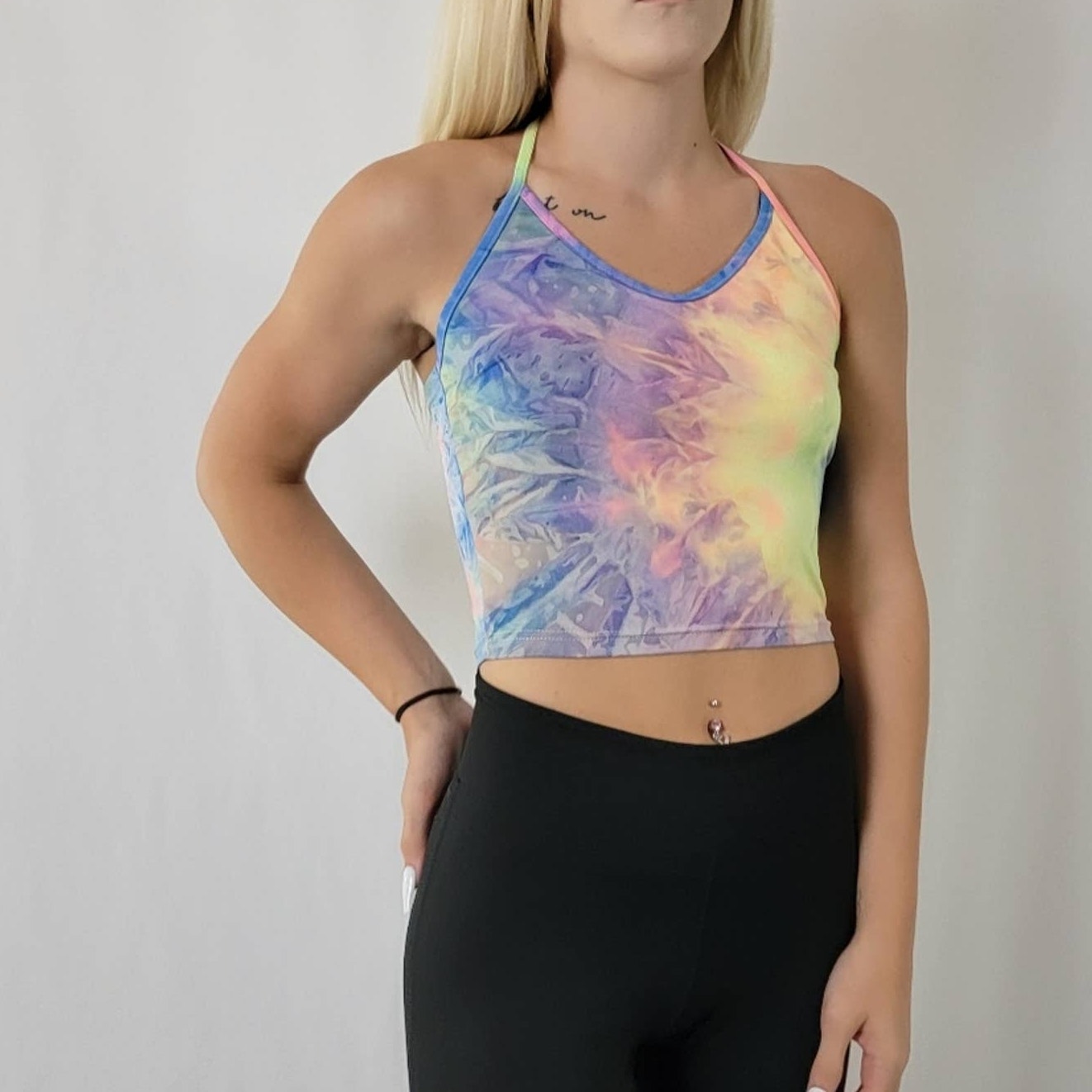 SHEIN Rainbow Tie Dye Cropped Cami Tank Top