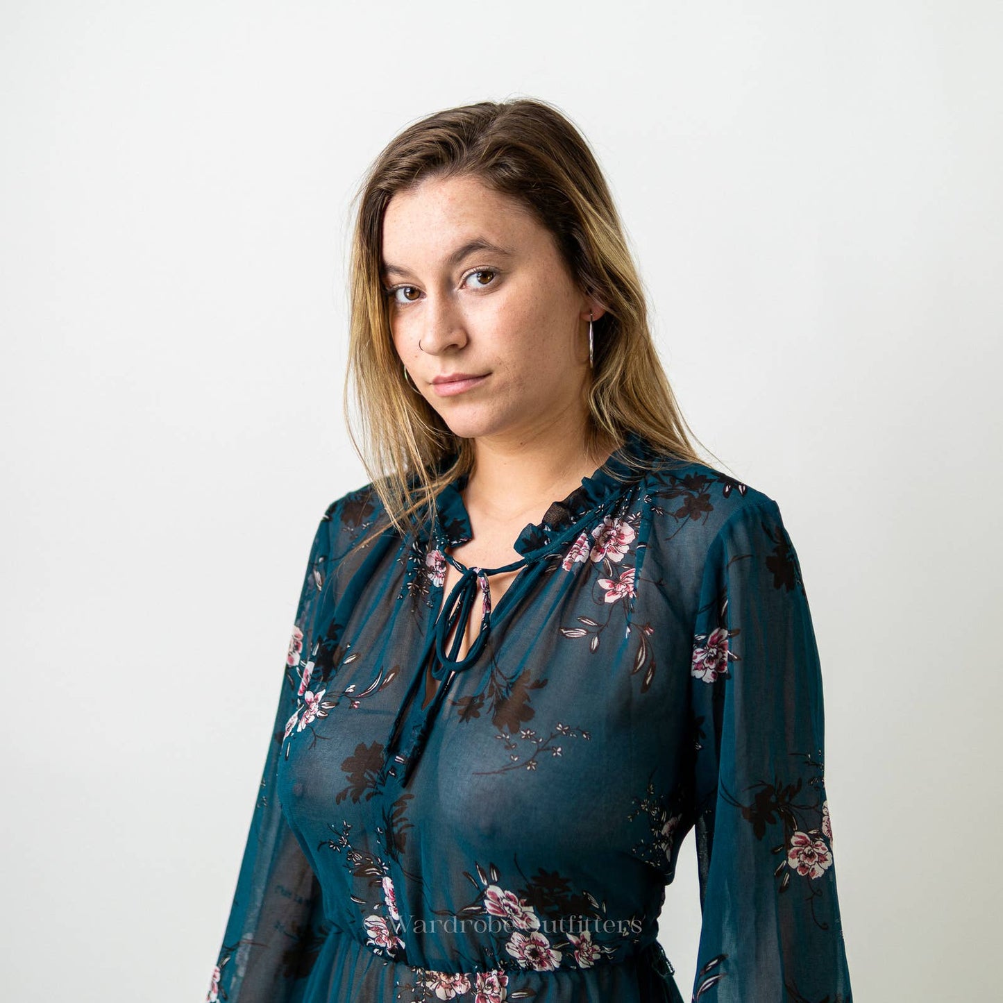 Lulus Newell Teal Green Sheer Floral Print Midi Dress - L