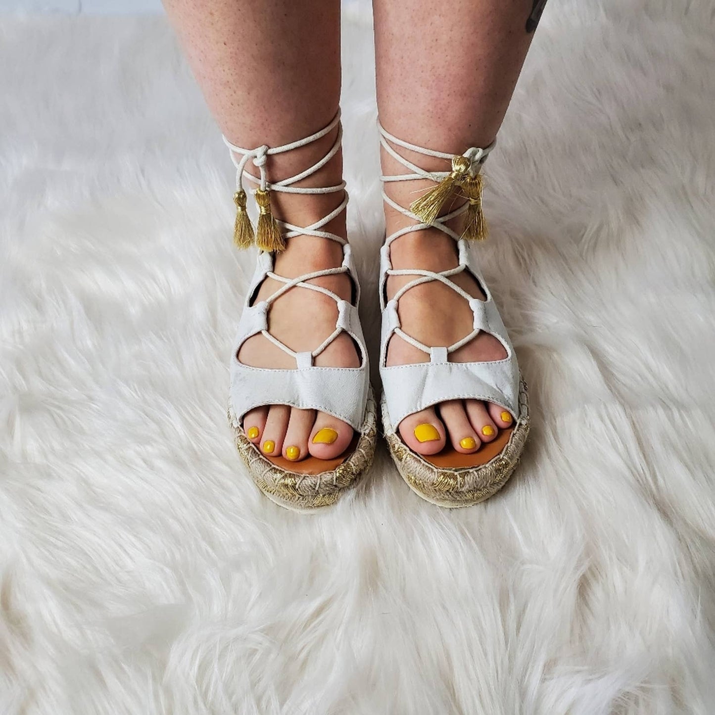 American Eagle White Espadrille Platform Gladiator Sandals - 7.5