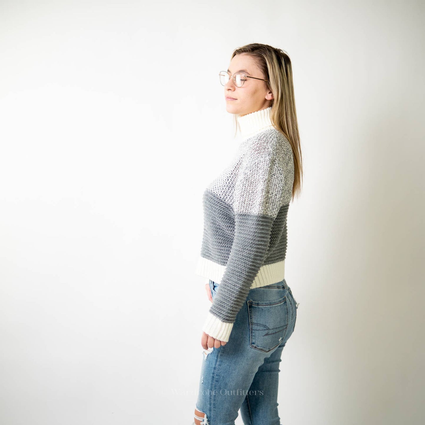 Crochet Knit 2 Tone Sweater