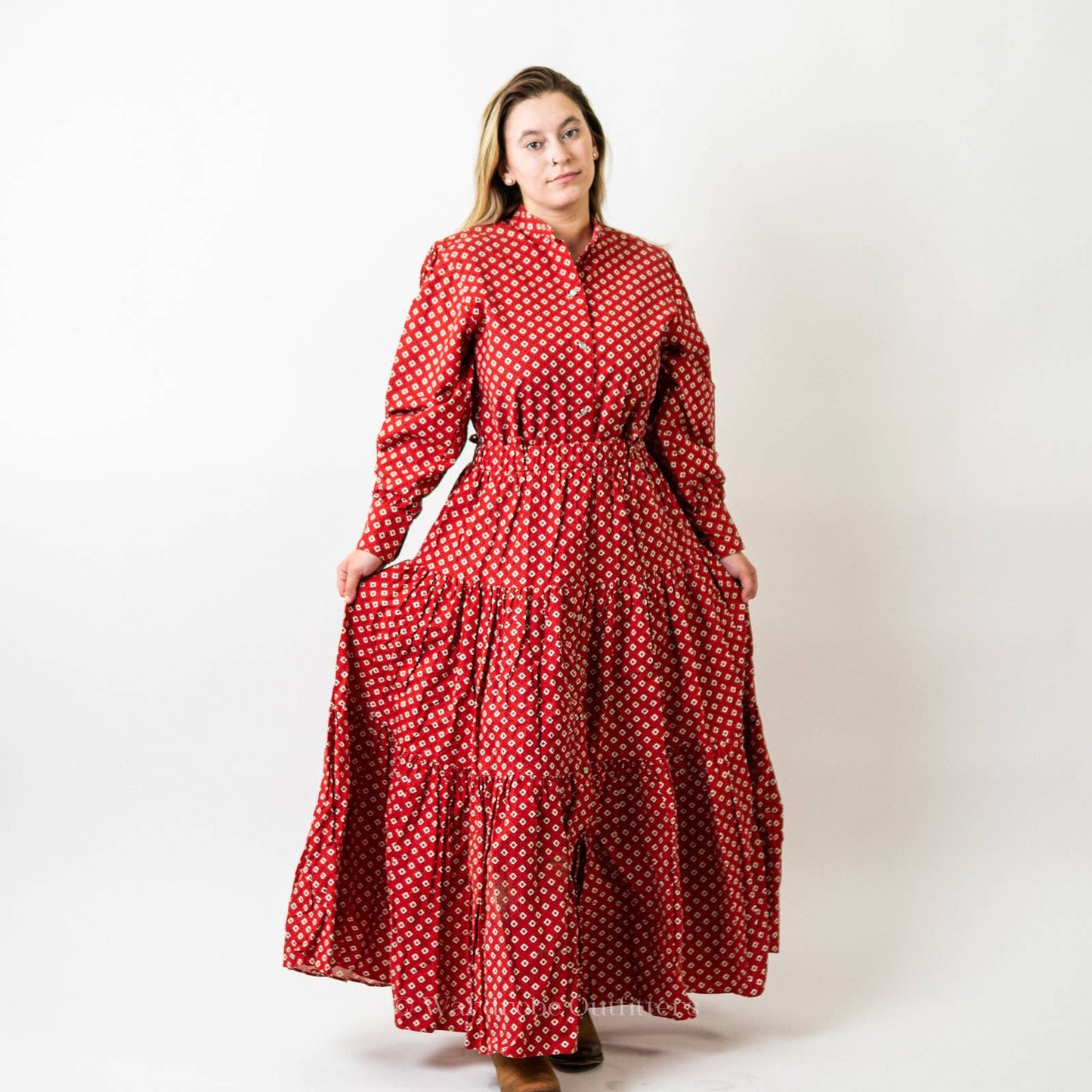 Vintage 70s Western Cowgirl Rodeo Prairie Skirt & Top Set Dress - M