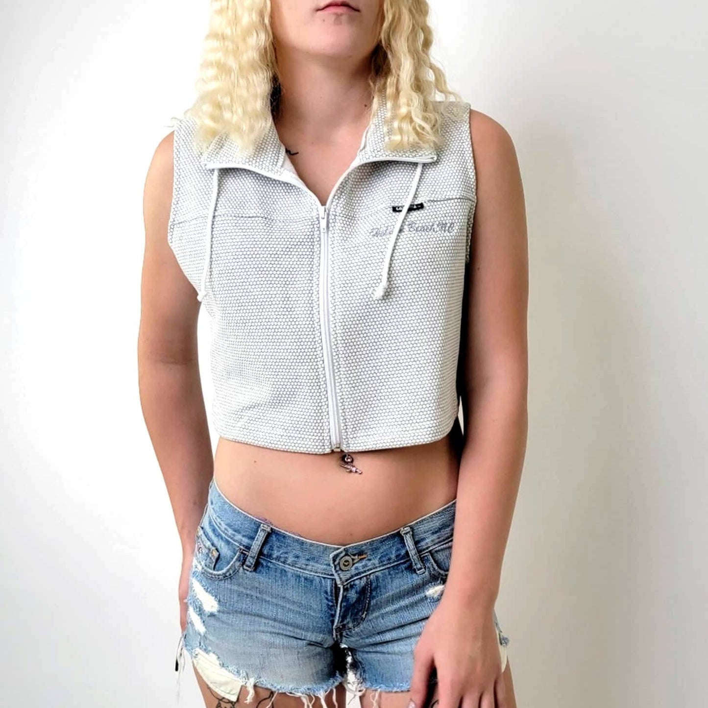 Vintage 90's UZZI Cropped Full Zip Swimmers Vest - L