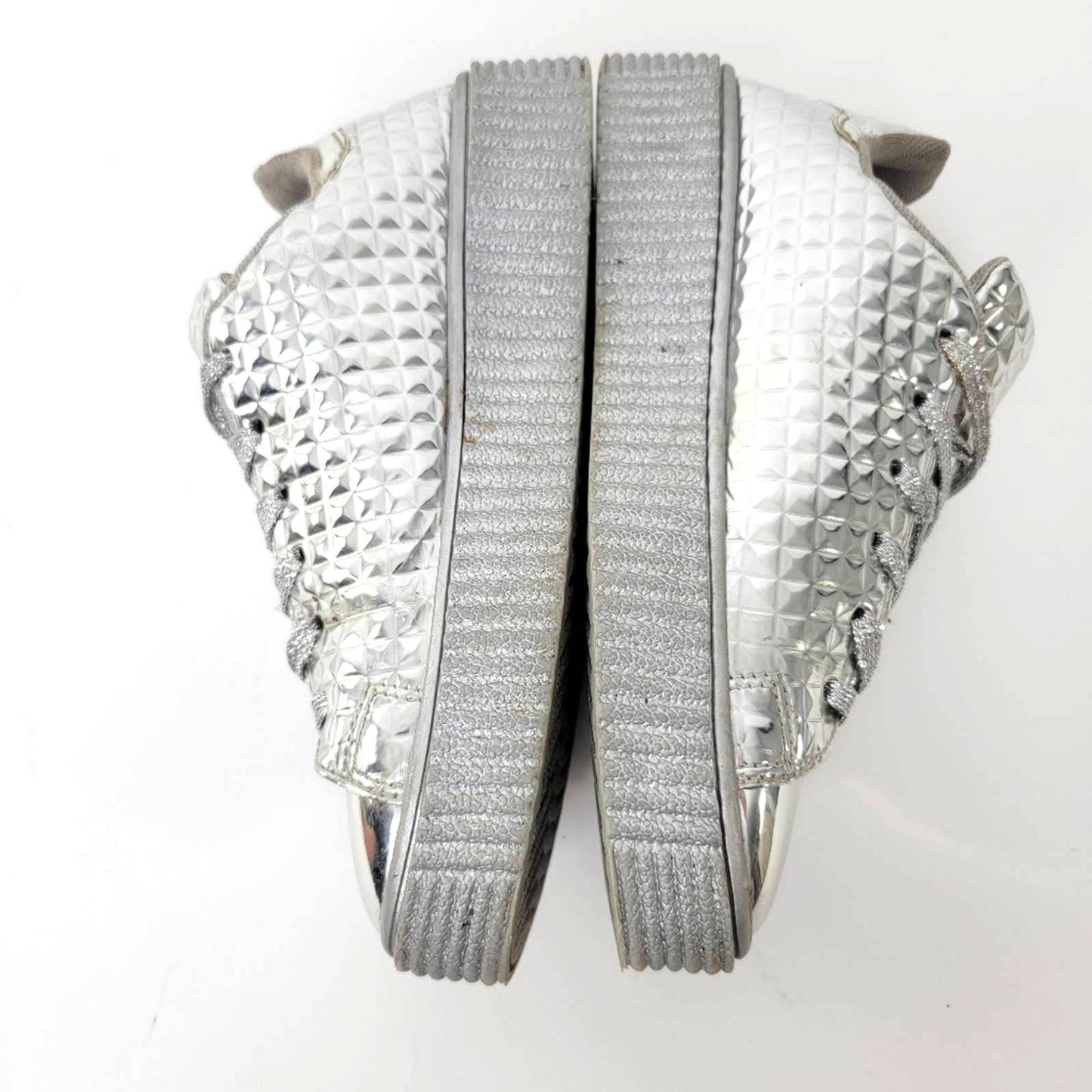 Chrome Lace Up Platform Silver Sneakers - 9