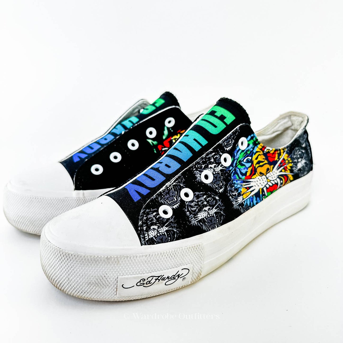Y2K Ed Hardy Poppy Laceless Canvas Slip On Sneakers