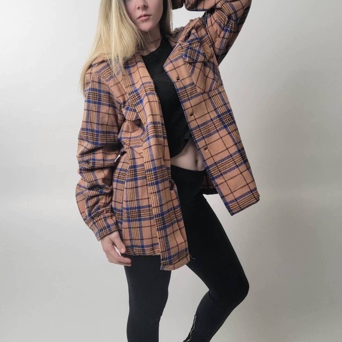 Vintage 70s Mod Wool Scottich Plaid Flannel Long Sleeve Button Down Shirt