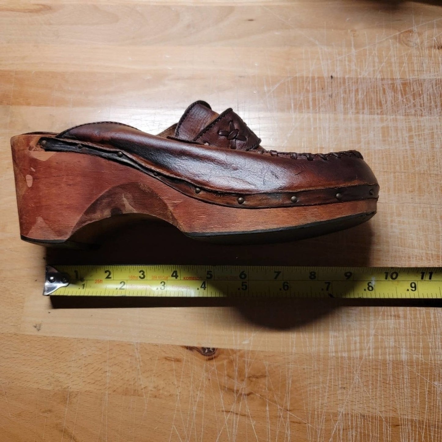 Vintage 70s Wooden Platform Clog Sandals - 6