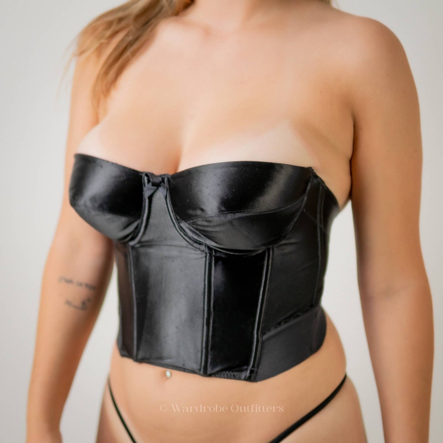 Lace Up Front Eyelash Lace Trim Patent Bralette Lingerie Corset