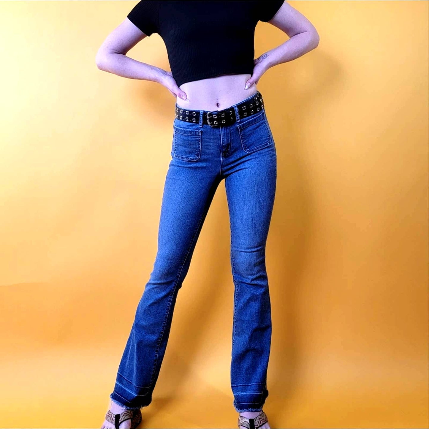 Vintage Y2K Flare low rise wide leg dark wash Jeans - 4