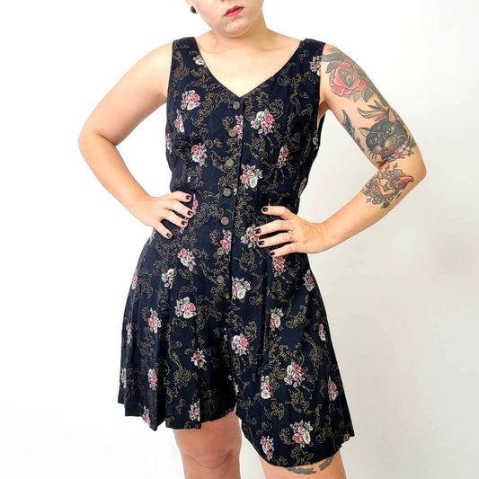Vintage Cottagecore Floral Black Romper