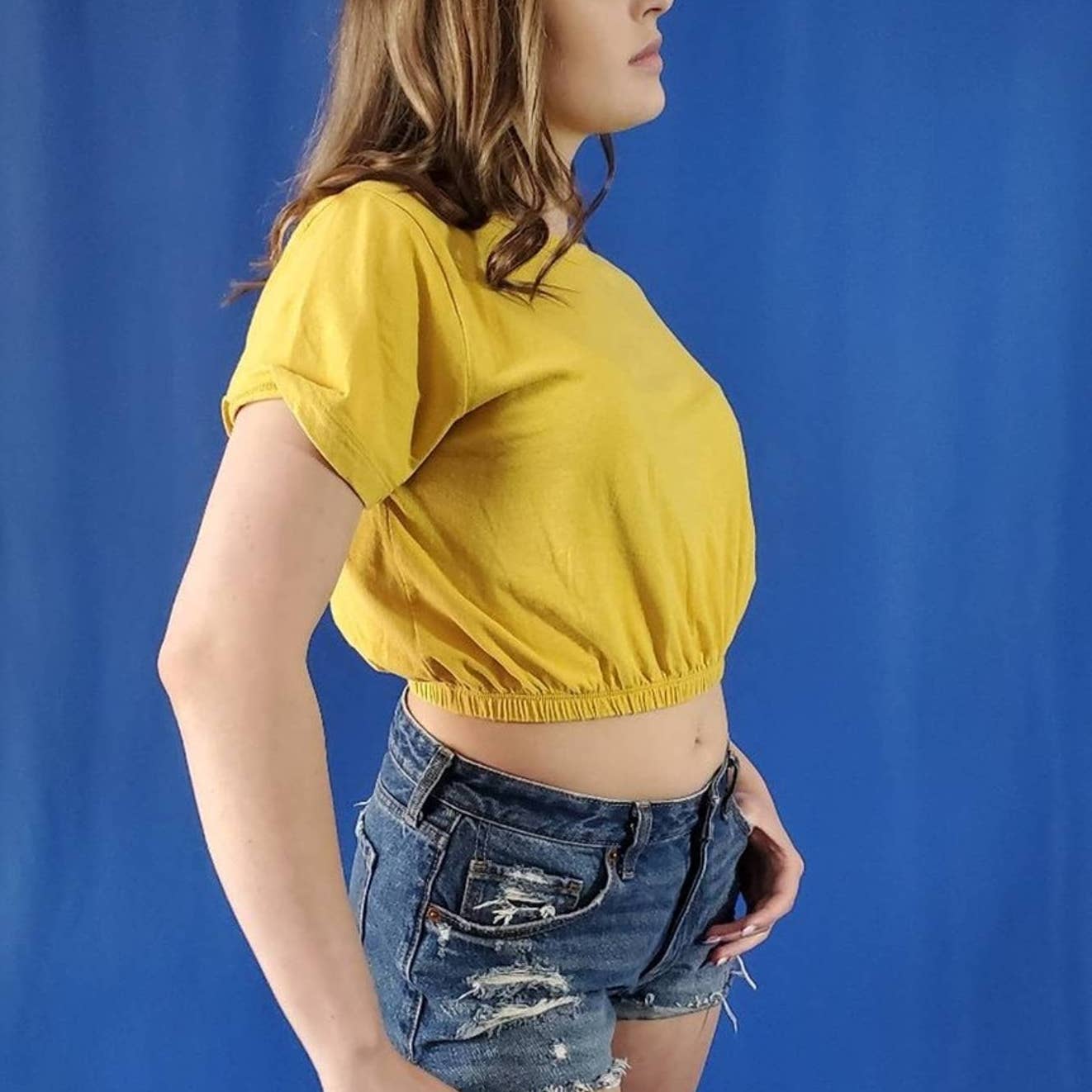 Cute Sunshine Yellow Crop Top Tee - L