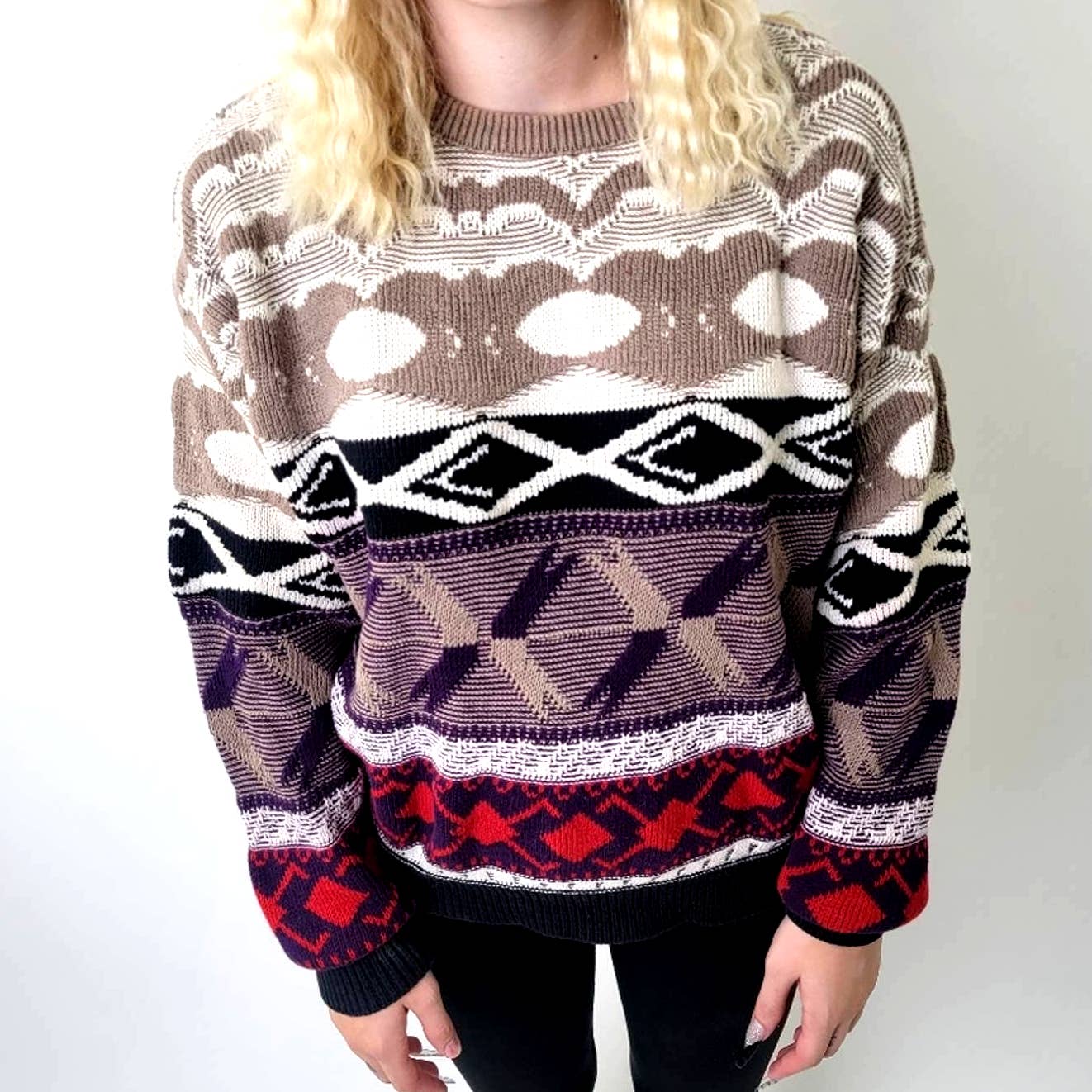 Vintage 90s Crew Neck Chunky Knit Oversized Sweater - M