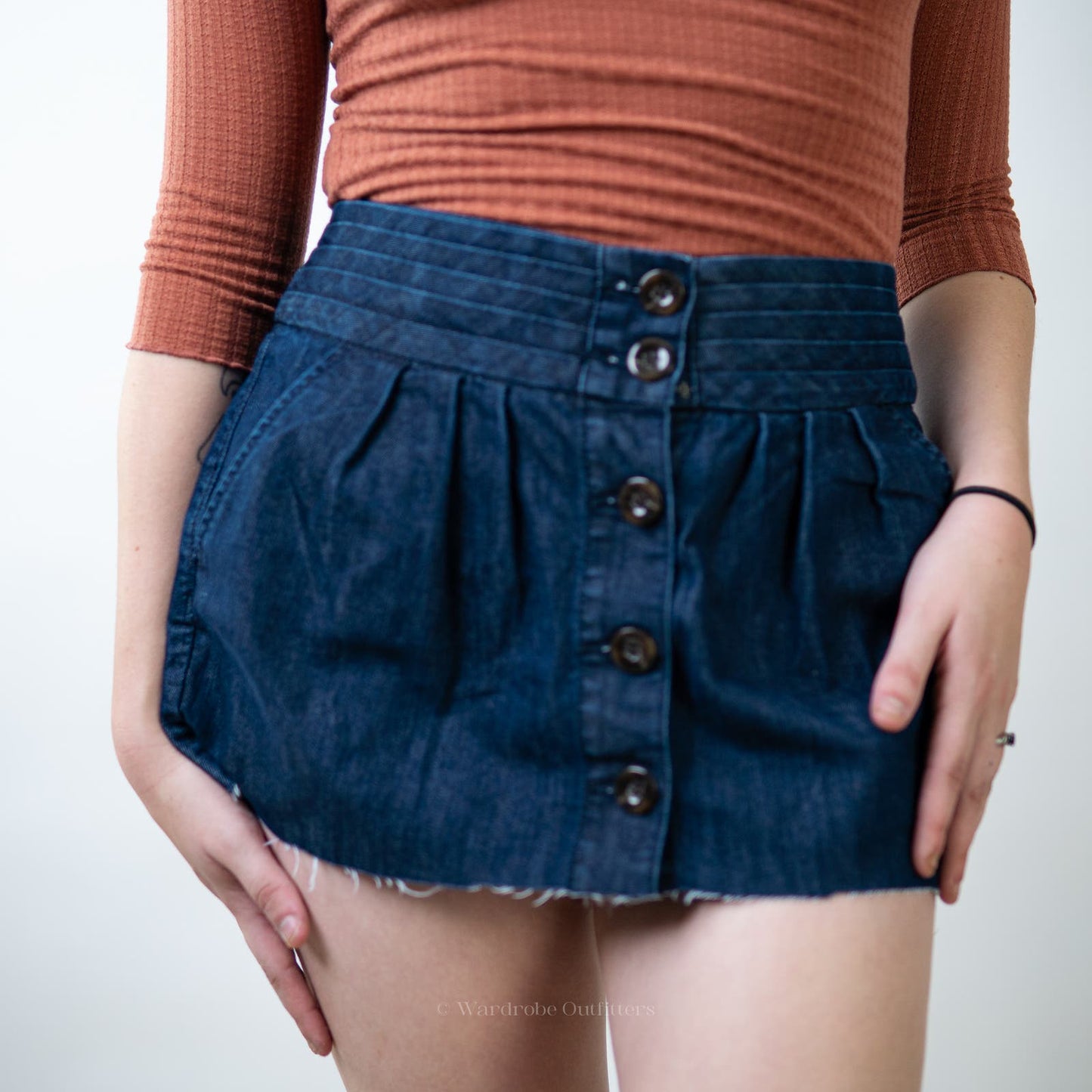 Anthro Pilcro and the Letterpress Raw Hem Denim Micro Mini Skirt