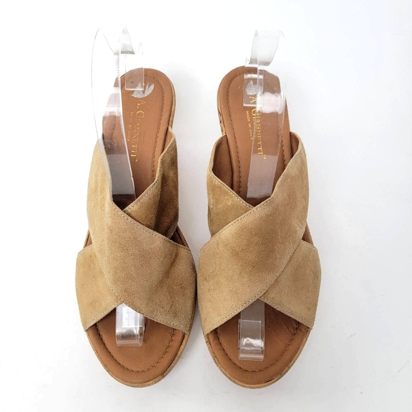 A Giannetti Suede Open Toe Cork Wedge Sandals - 9.5