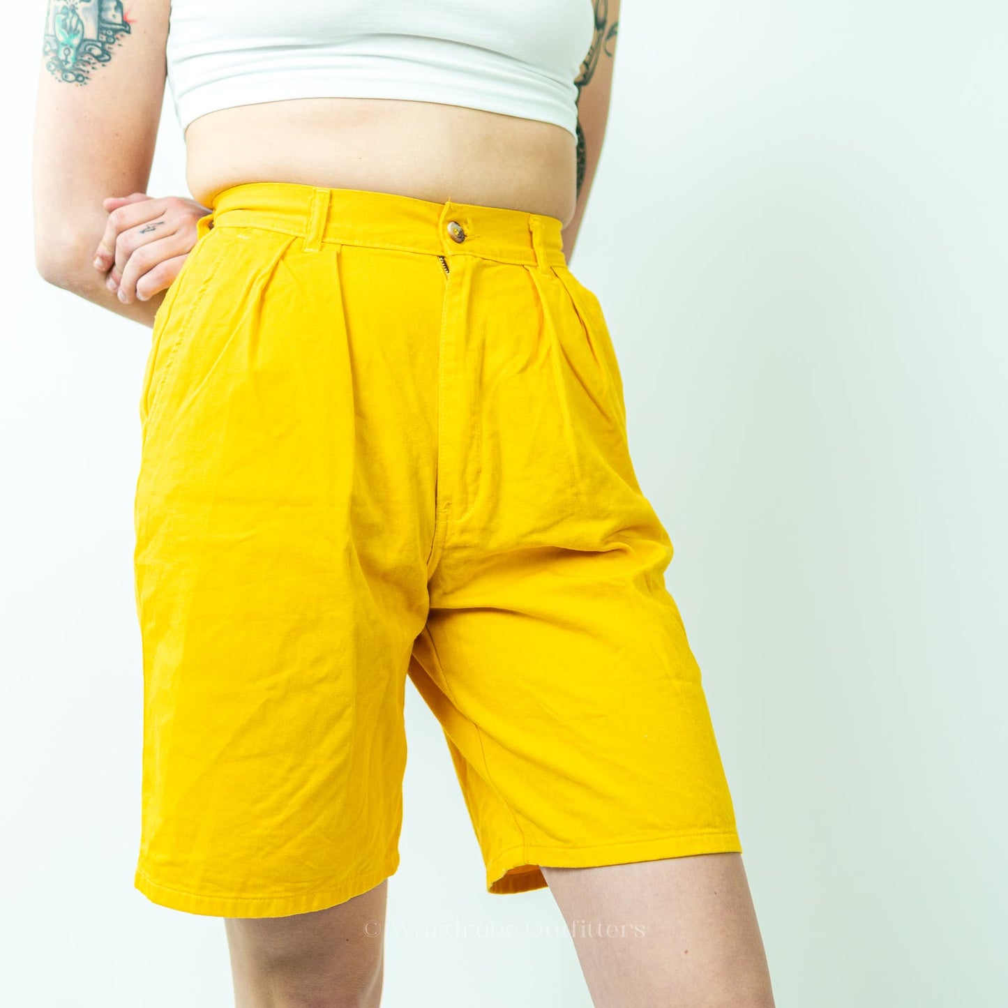 Vintage 80s Duckhead High Rise Mom Pleated Yellow Shorts