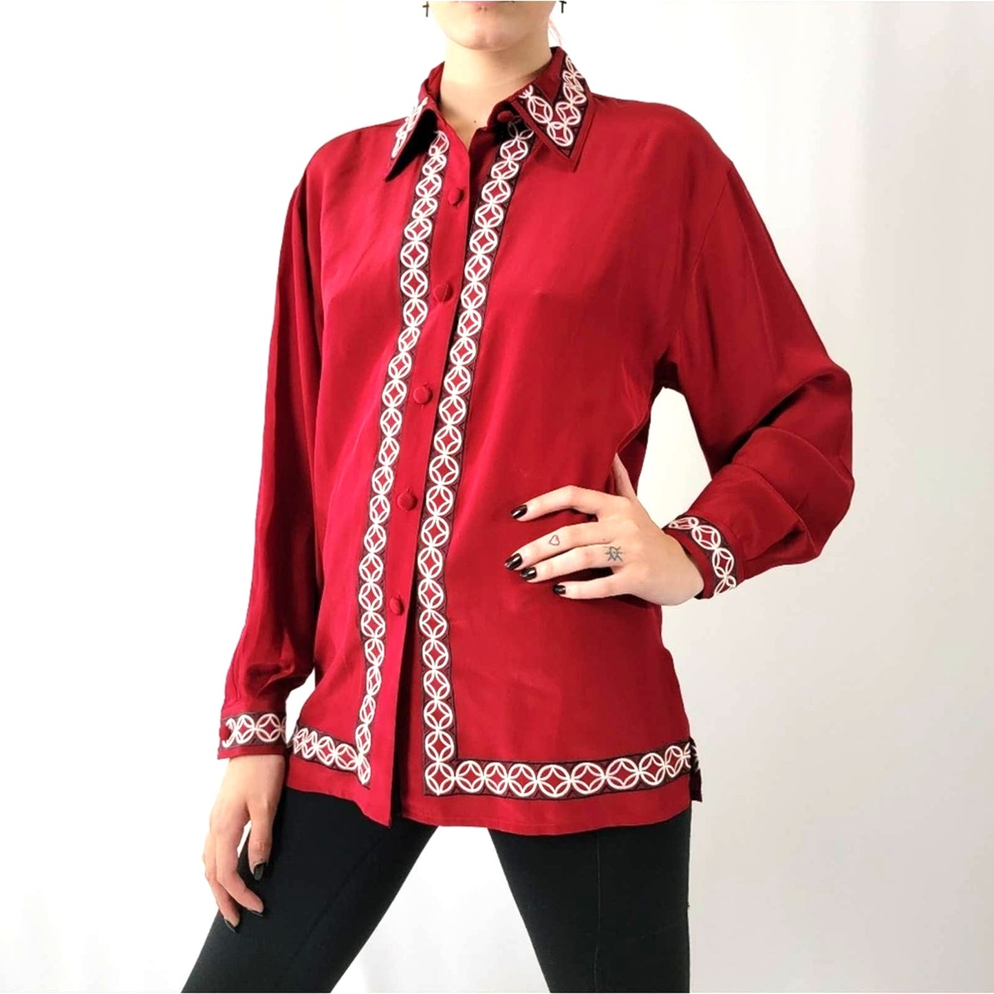 Vintage 90s Diane Von Furstenburg Silk Blouse Button Up Top - S