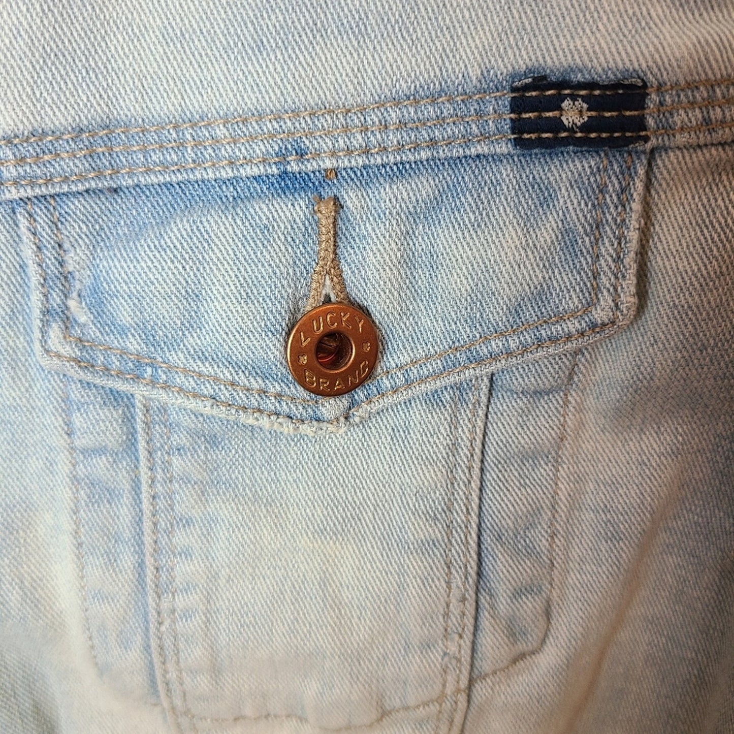 Lucky Brand Cutoff Stone Wash Lace & Denim Jean Vest - L