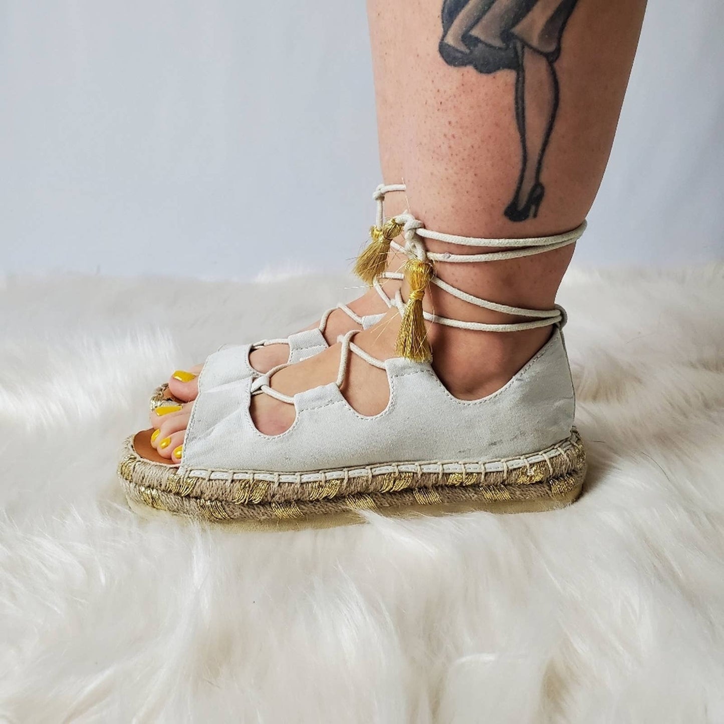 American Eagle White Espadrille Platform Gladiator Sandals - 7.5