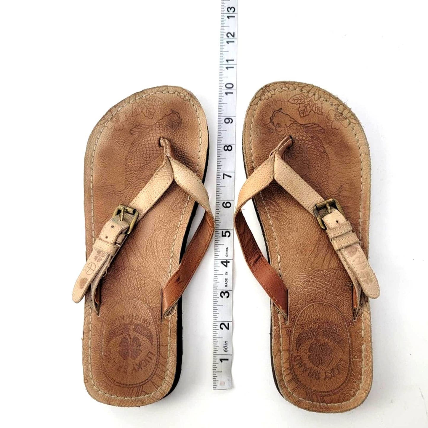 Lucky Brand Leather Buckle Embroidered Boho Thong Sandals - 7