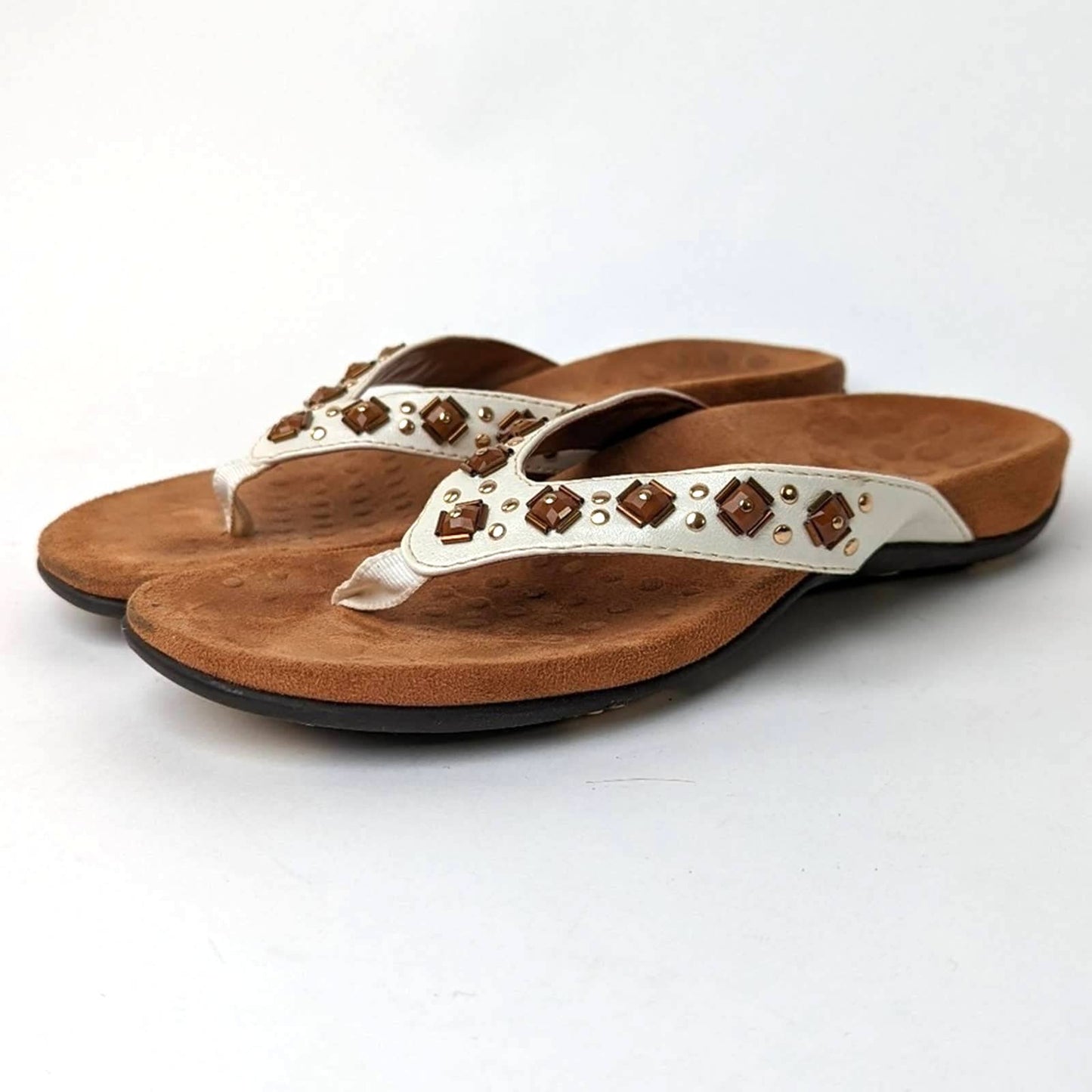 Vionic Floriana Geometric Stone Beaded Flip Flop Sandals - 6