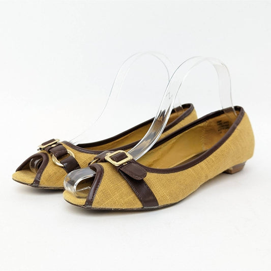 Diba Gold and Brown Peep-Toe Flats - 7.5