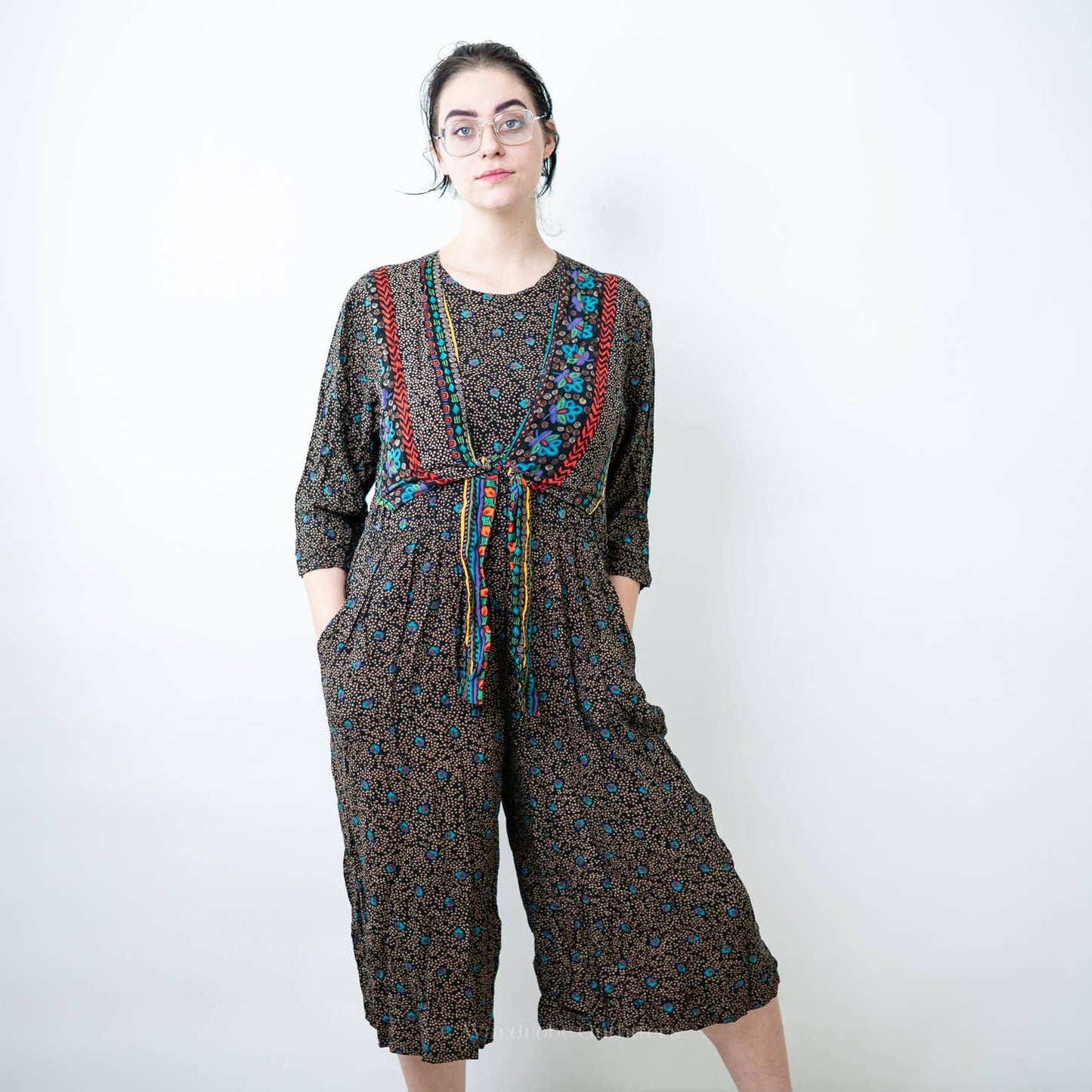 Vintage 90s Boho Cottagecore Romper Dress - M
