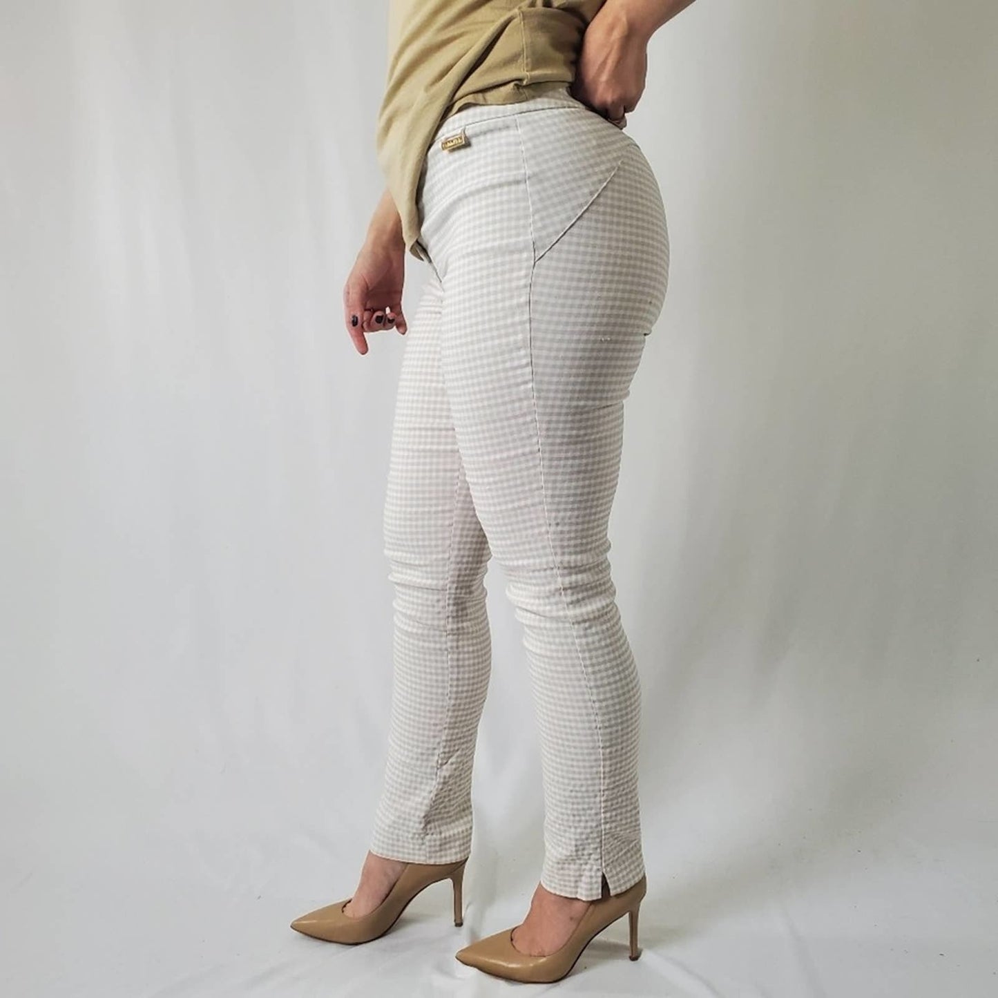 Calvin Klein Gingham Plaid Print Straight Leg Pants - 6