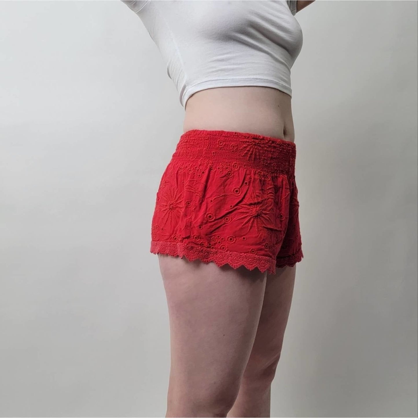 Forever 21 Lace Eyelet Pull On Red Cheeky Shorts - S