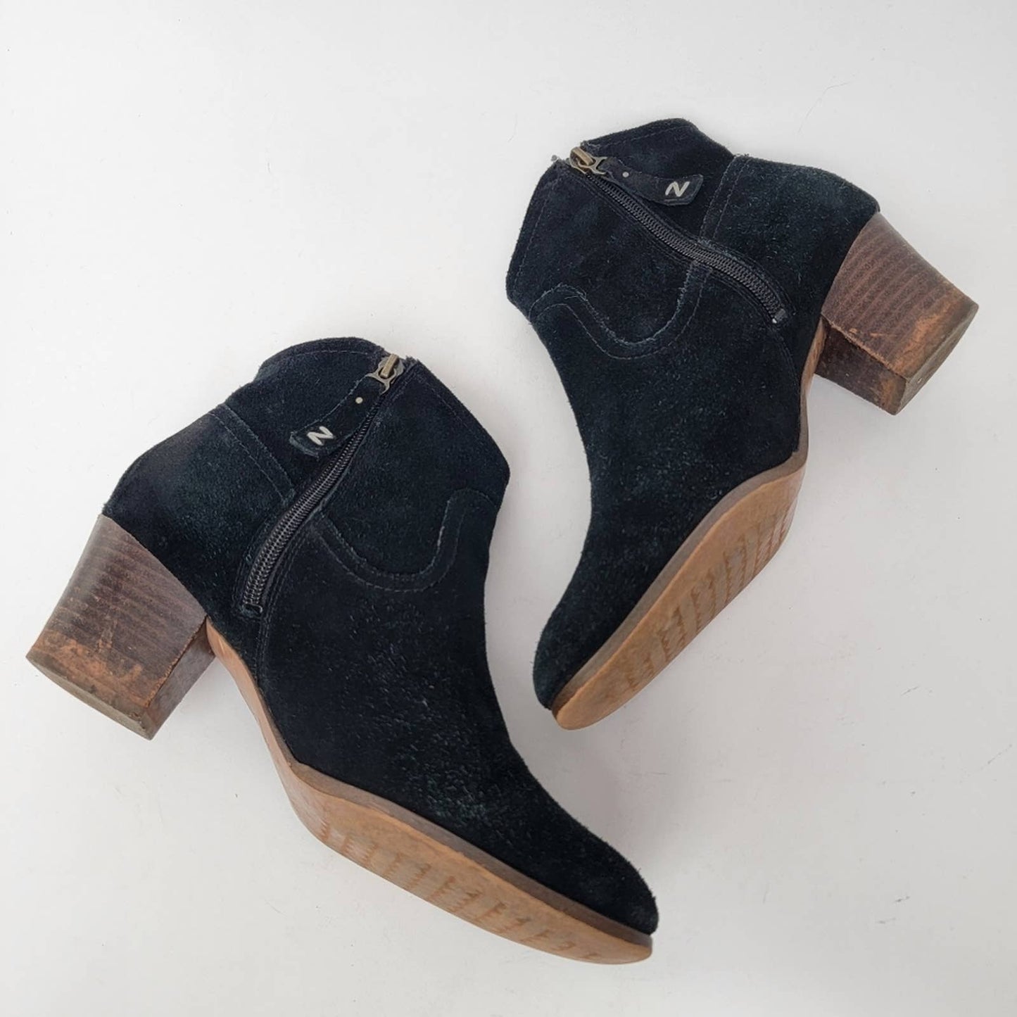 Zodiac Kela Black Western Ankle Boots Booties Suede Leather Stacked Heel - 9