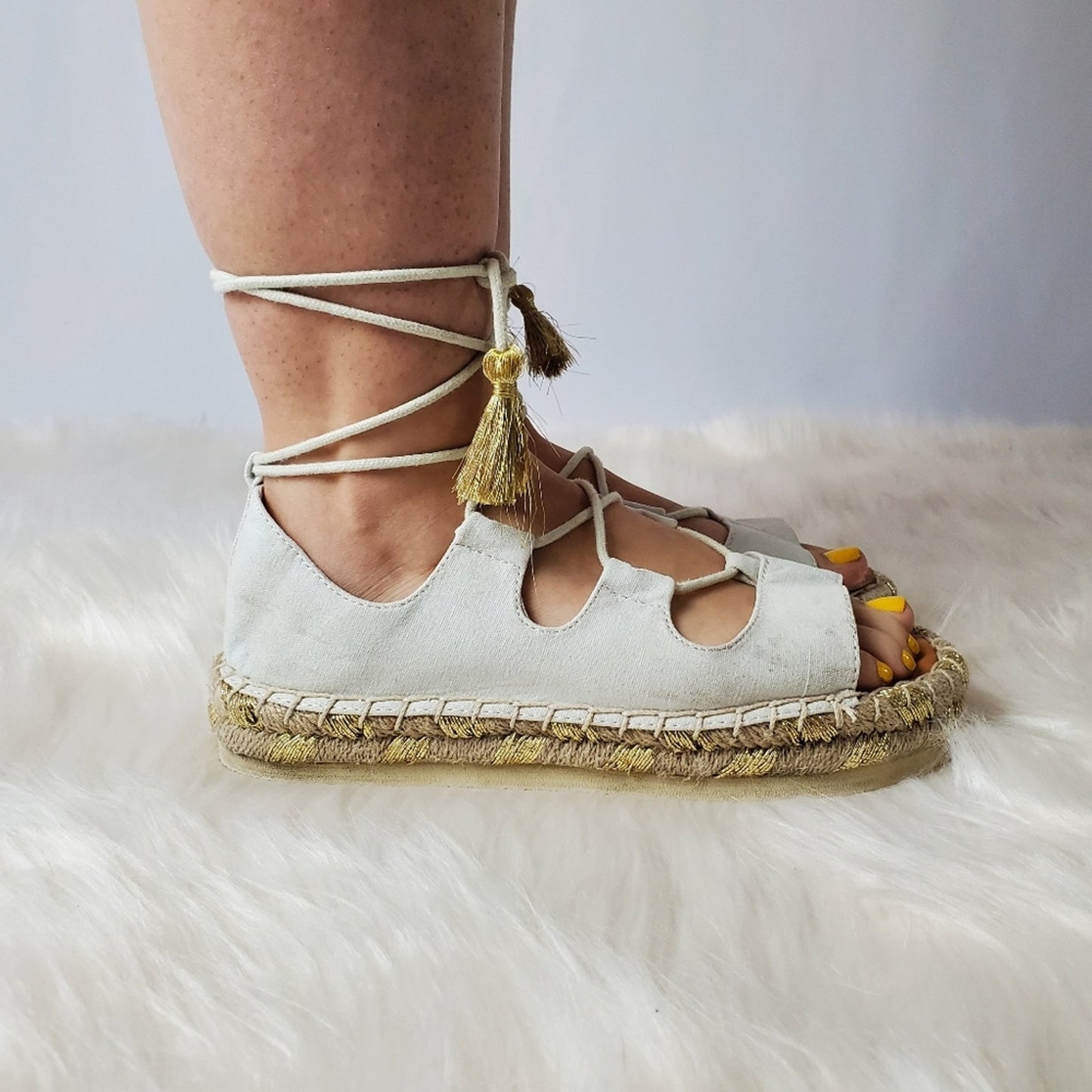 American Eagle White Espadrille Platform Gladiator Sandals - 7.5