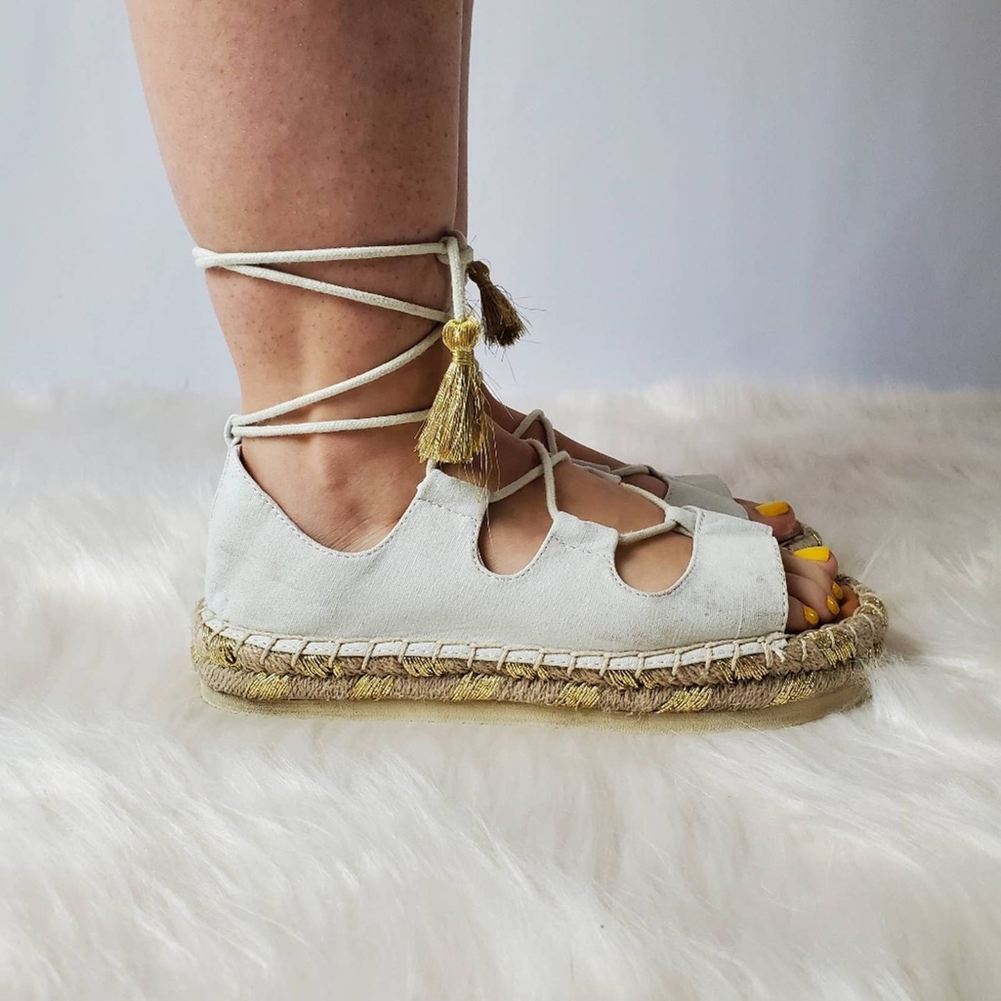American Eagle White Espadrille Platform Gladiator Sandals - 7.5