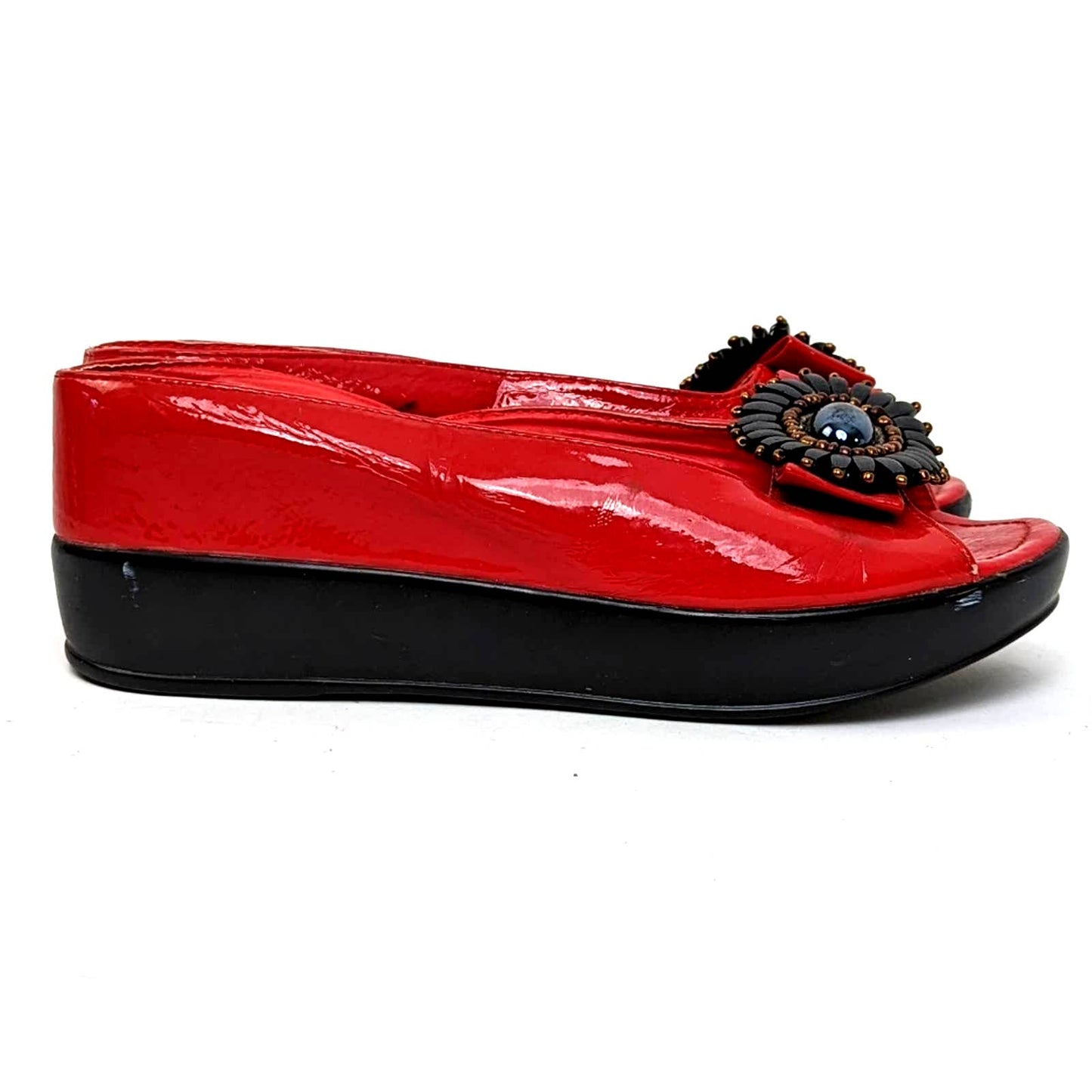 Helen's Heart Red Medallion Hidden Platform Wedge Slides - 9