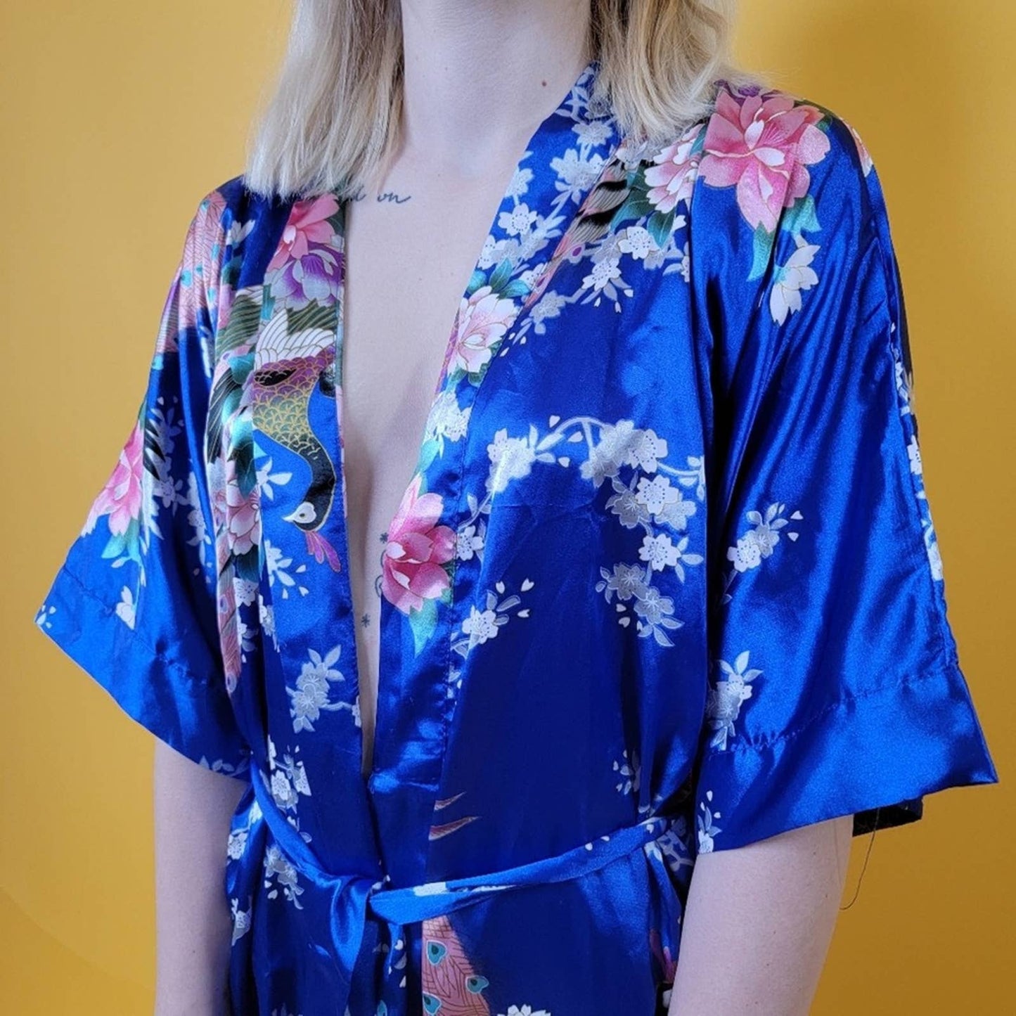Silky Japanese Floral Robe Lingerie - S
