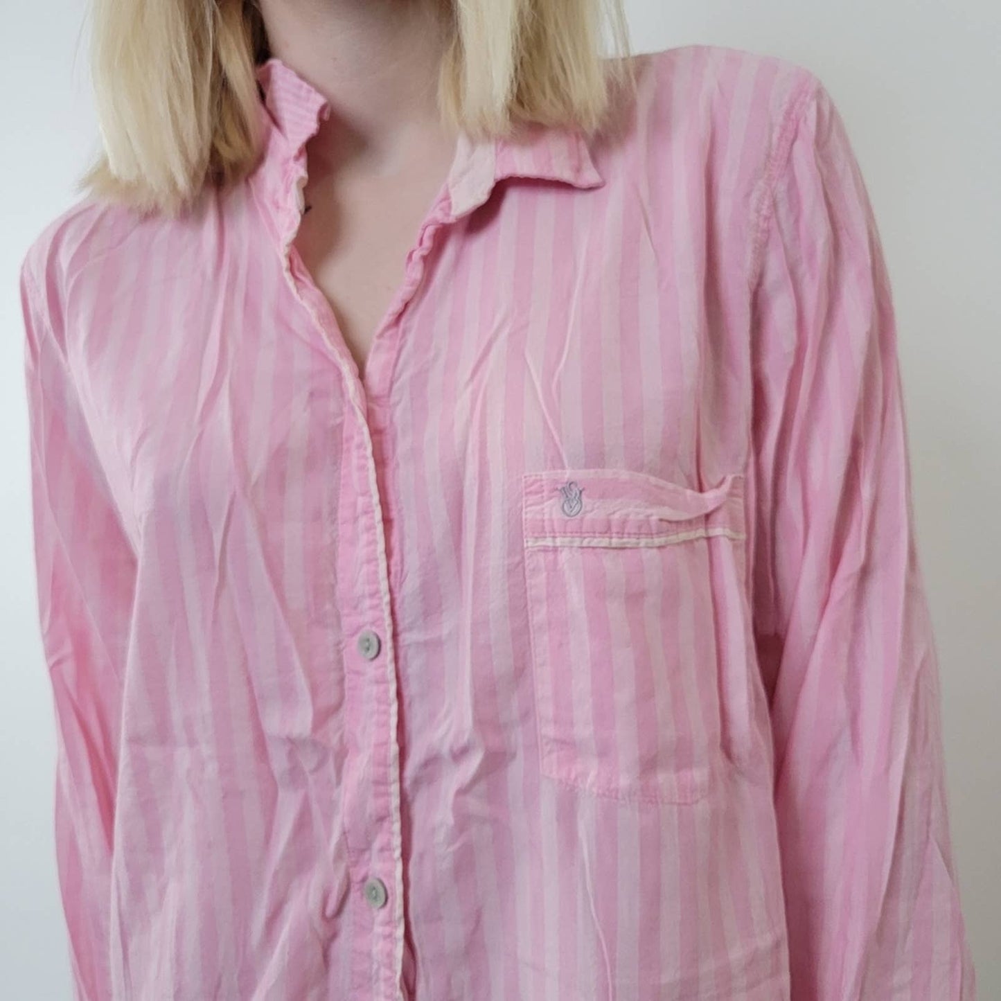 Victoria's Secret Pink Pajama Striped Button Down Sleep Shirt - L