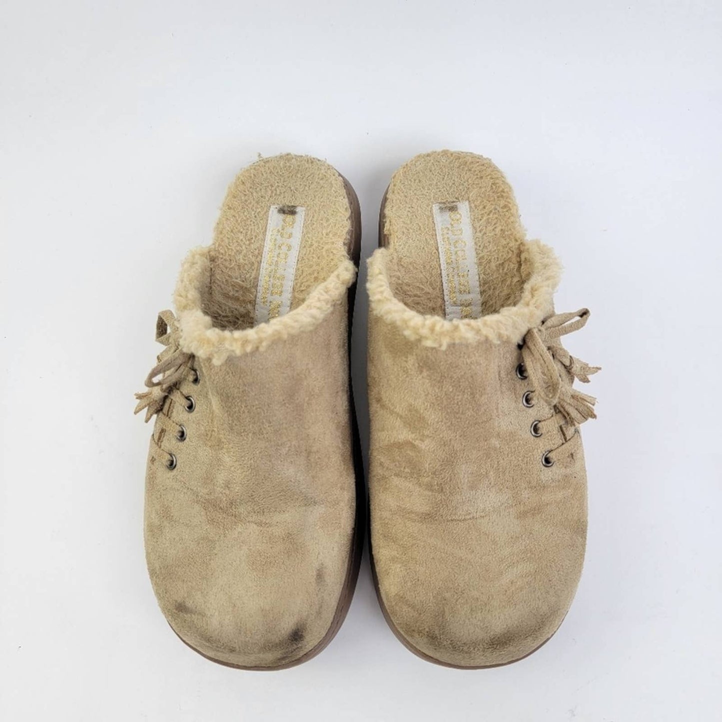 Old College Inn Vegan Suede Leather Slip On Sherpa Fur Lined Loafer Mule Slipper