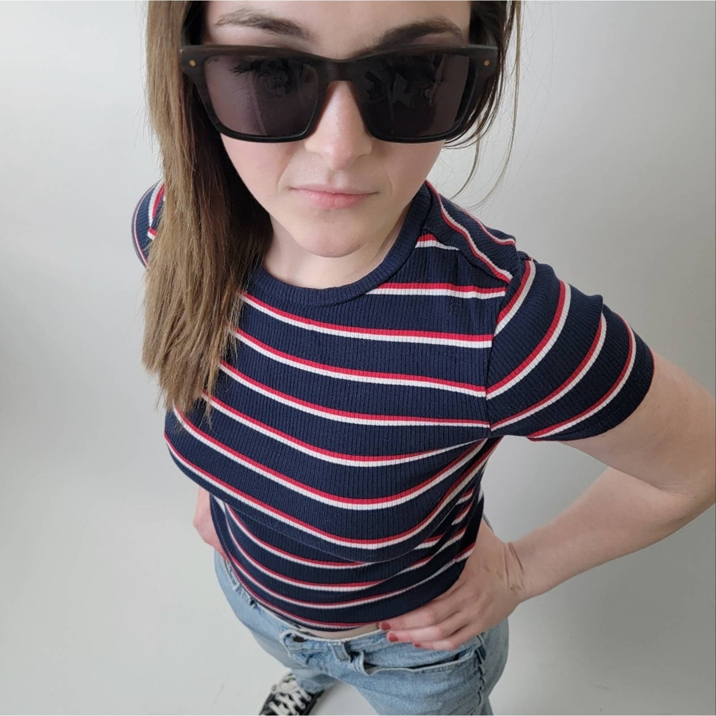 H&M Red White & Blue Stripe Crop Top - Medium