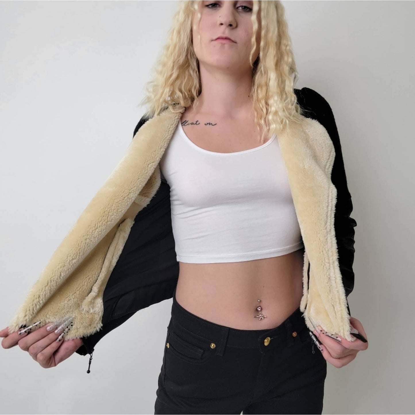 Zara Trafaluc Cropped Fur Penny Lane Leather Bomber Jacket - M