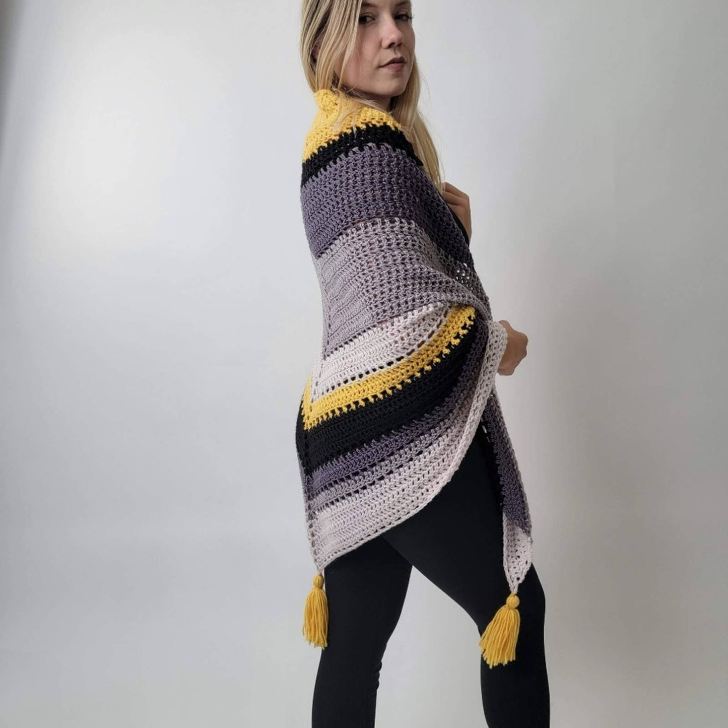 One of a Kind 70's Mod Knit Fringe Poncho Shrug Crochet Afghan Poncho Shaw