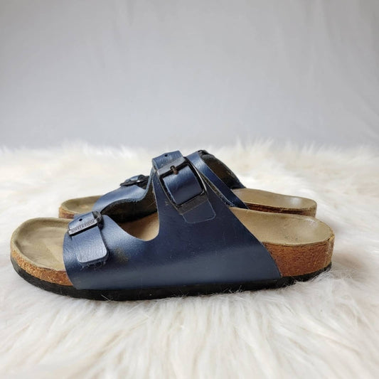 Birkenstock Navy Blue Leather Milano Sandals - 6