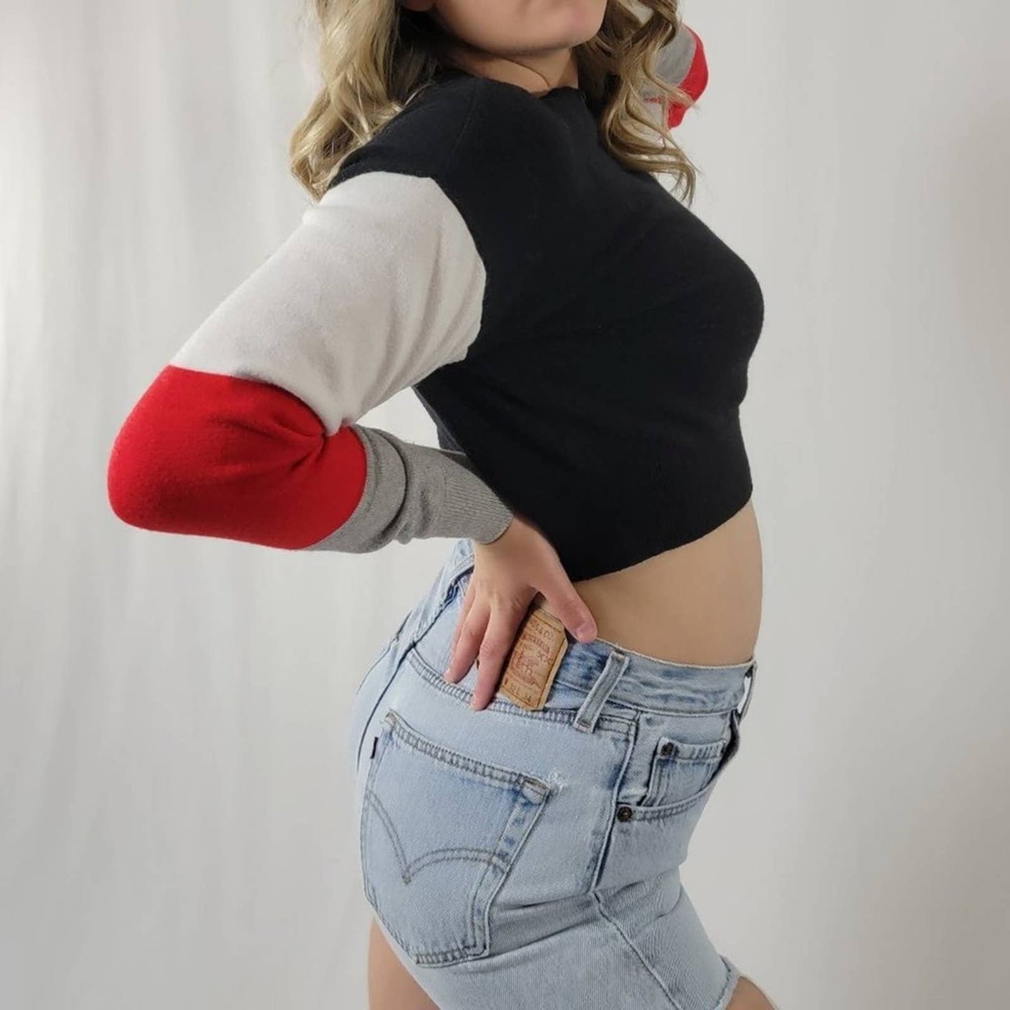 Striped Colorblock Crop Pullover Sweatshirt - S