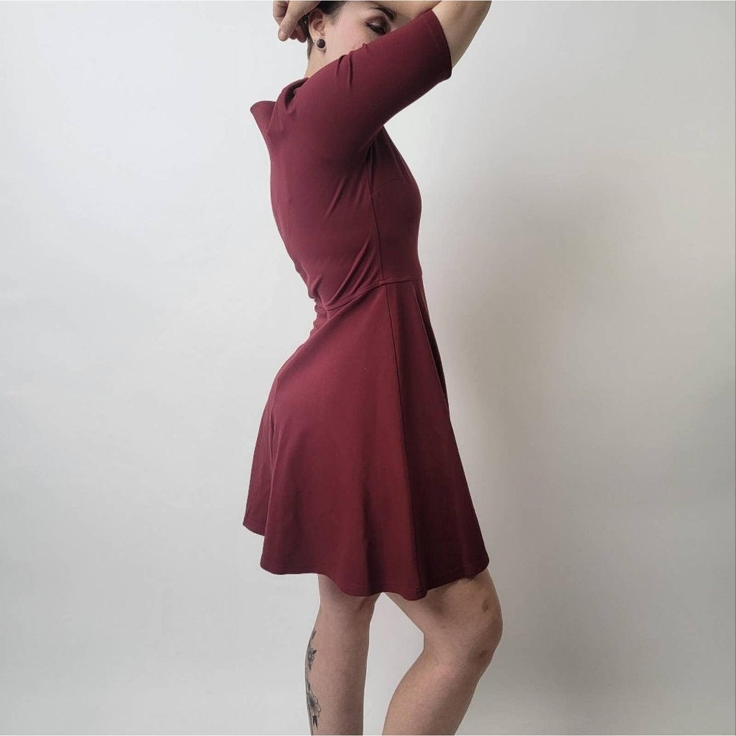 Black Swan Ocean Burgundy Sleeved Skater Dress - S
