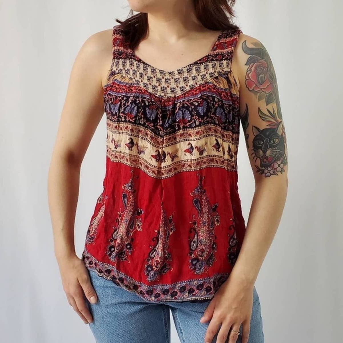 Gypsi Rose World Travelers Boho Flowy Tank Top Tunic