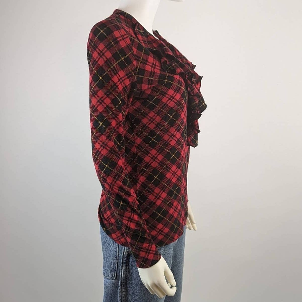 Lauren Ralph Lauren Tartan Plaid Ruffled Fitted Blouse Top - S